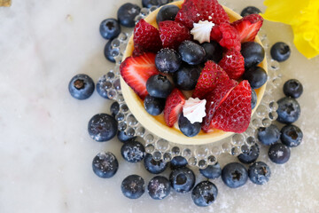 sweet dessert, strawberry and berries tart. Food photography