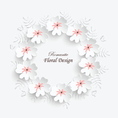 Paper flower. Frame with abstract cut flowers. White roses, lotus . Wedding decorations.