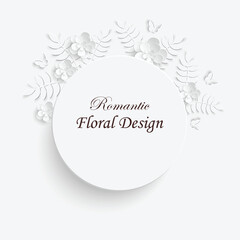 Paper flower. Frame with abstract cut flowers. White roses, lotus . Wedding decorations.