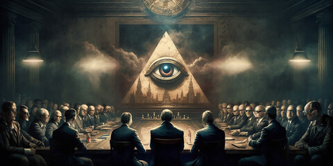 New world order secret society meeting created with Generative AI - obrazy, fototapety, plakaty