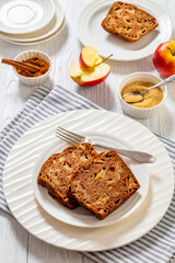 Fototapeta na wymiar apple cinnamon bread on white plate, top view