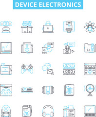 Fototapeta na wymiar Device electronics vector line icons set. Electronics, Device, Computing, Gadgets, Smartphones, Tablets, Computers illustration outline concept symbols and signs