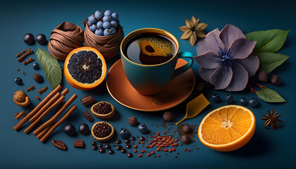 Obraz na płótnie Canvas Coffee with many ingredients. Generative AI