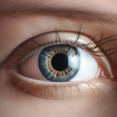 Fototapeta premium Hyper realistic ai genareted eye close up of a blue eye with a long eyelashes and a long eyelashes