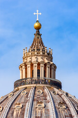 Top of St. Peter's basilica dome in Vatican - obrazy, fototapety, plakaty