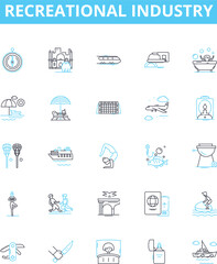 Recreational industry vector line icons set. Recreational, Industry, Leisure, Tourism, Adventures, Outdoors, Activities illustration outline concept symbols and signs © Nina