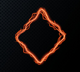 Lightning vector frame. Curve light effect of line. Luminous geometric figure. Electric border.