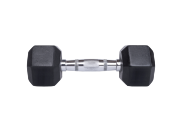 Chromium and black dumbbell isolated on transparent background, png file