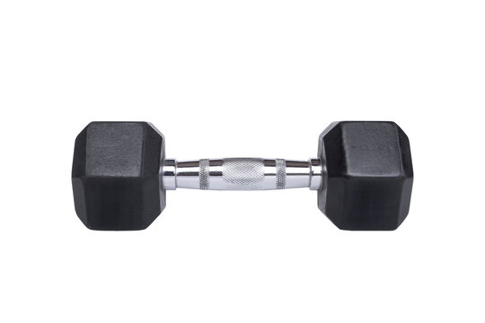 Chromium and black dumbbell isolated on transparent background, png file