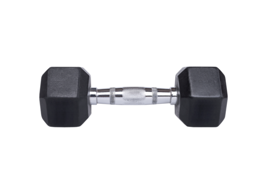Chromium and black dumbbell isolated on transparent background, png file - Powered by Adobe
