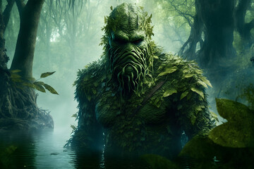 Swamp thing, in a pond. Generative AI