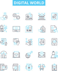 Digital world vector line icons set. Digital, World, Technology, Computing, Online, Connectivity, Platform illustration outline concept symbols and signs