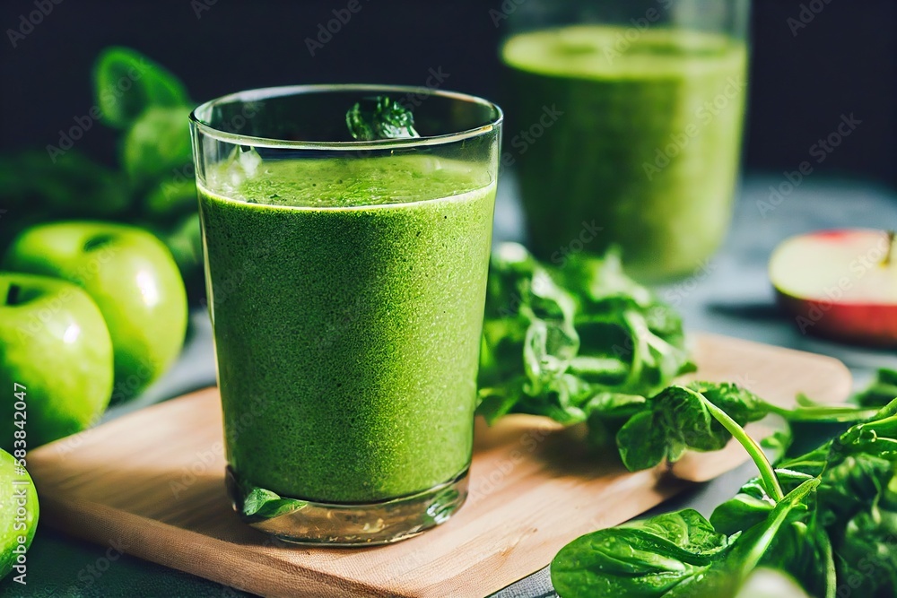 Poster Fresh detox juice from vitamin green vegetables and fruits, created with generative ai