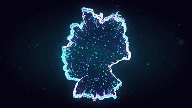 Blue Purple Shiny Germany Map 3d Lines Effect With Square Dots Particles Motion Reveal On Dark Bluish Glitter Sparkle, 5-15 Sec Seamless Loop