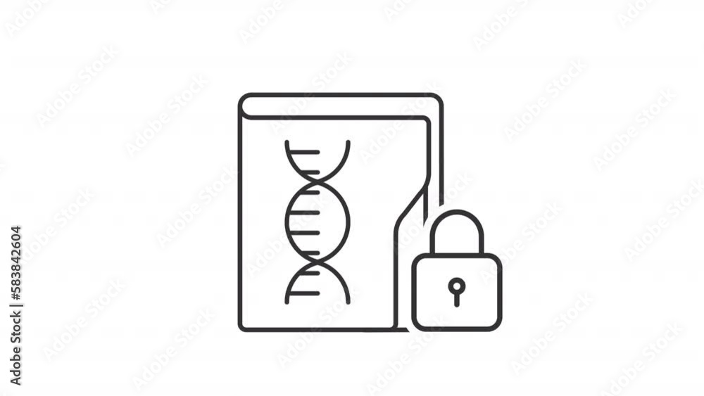 Poster animated genetic data linear icon. heredity information protection. data access. seamless loop hd vi