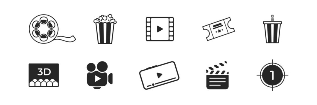 Cinema vector icon set. Movie entertainment symbol collection. Motion picture film icons.