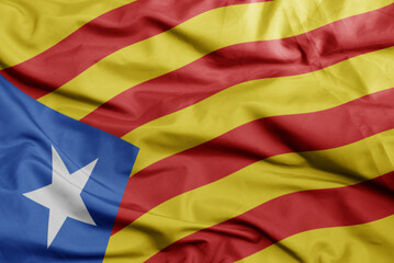 waving national flag of catalonia .macro shot. 3D illustration