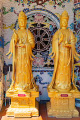 Buddhist glass pagoda. Linh Phuoc Pagoda in Traimat in Vietnam. 