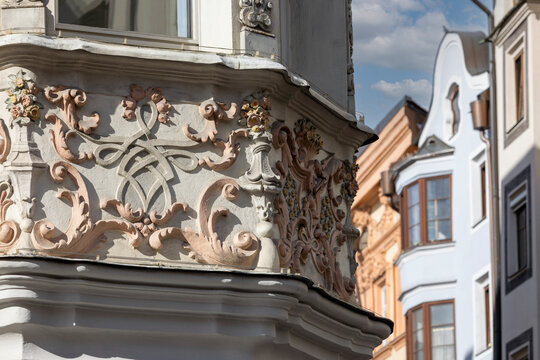 Decorative facade of Helbling House in the Old Town Herzog-Friedrich street, Innsbruck, Austria