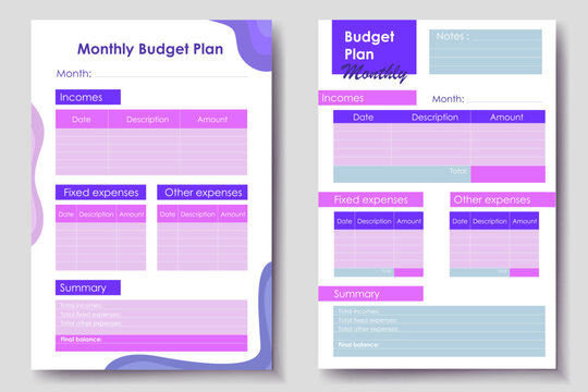 Vector planner pages templates. Budget planner template. Daily, weekly, monthly, project, budjet and meal planners. Vector illustration - Powered by Adobe