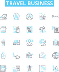 Fototapeta na wymiar Travel business vector line icons set. Tourism, Tour, Vacation, Journey, Adventure, Transport, Sightseeing illustration outline concept symbols and signs