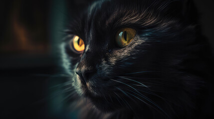 Macro photography of a black cat, created with Generative AI technology