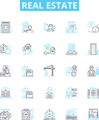 Real estate vector line icons set. property, investment, broker, mortgage, land, home, lease illustration outline concept symbols and signs