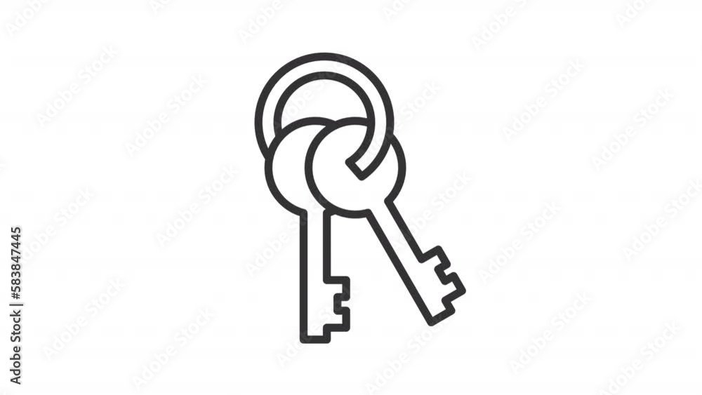 Poster animated key linear icon. lock and unlock doors. private territory access. protection. seamless loop
