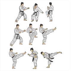 bundle karate illustrations vector line art