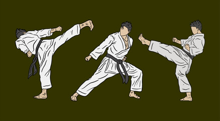 Fototapeta na wymiar bundle karate illustrations vector line art