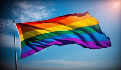 LGBT flag against blue sky, Generative ai