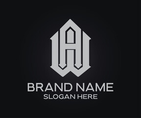A black and white logo for a company or brand with the letter A W