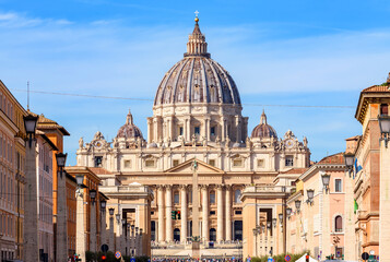 Fototapeta na wymiar St. Peter's basilica in Vatican and road of Conciliation in Rome, Italy