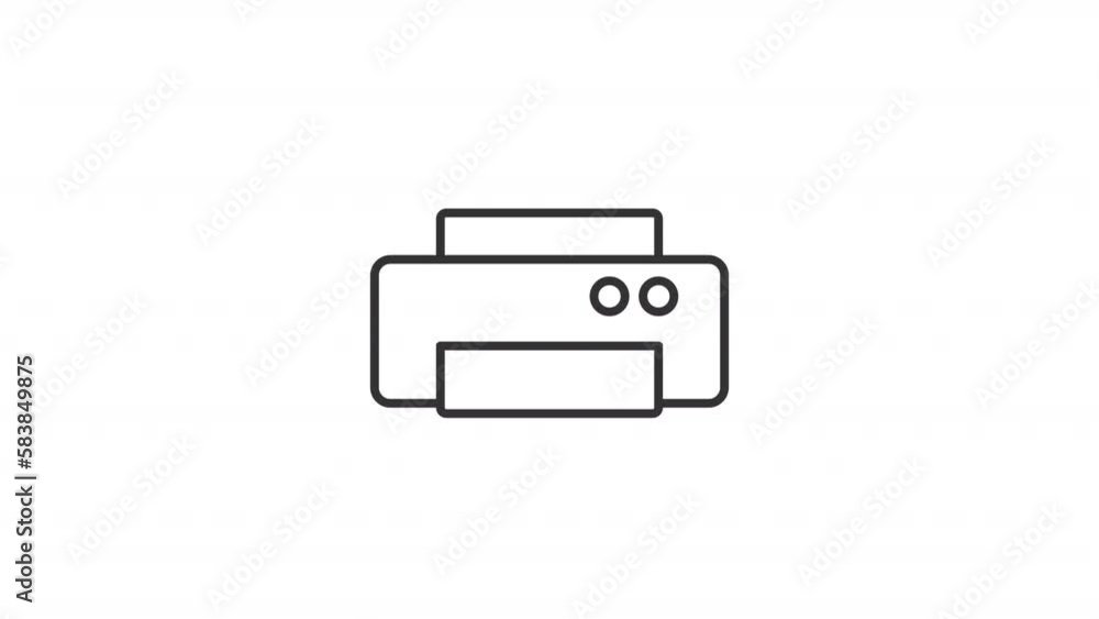 Poster animated printer linear icon. office machine. document printout. electronic device. seamless loop hd