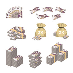 Zambian Kwacha Vector Illustration. Huge packs of Zimbabwe money set bundle banknotes. Bundle with cash bills. Deposit, wealth, accumulation and inheritance. Falling money 5000 ZMW