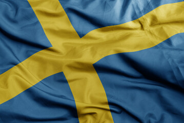 waving national flag of sweden .macro shot. 3D illustration