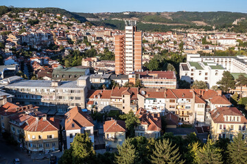 Fototapeta na wymiar Aerial drone photo of Veliko Tarnovo city, Bulgaria