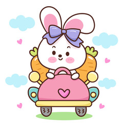 bunny with carrot drive a car