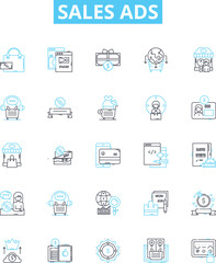 Sales ads vector line icons set. Offers, Deals, Discounts, Vouchers, Bargains, Freebies, Promotions illustration outline concept symbols and signs