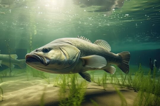 Bass fish in the water. Generative ai