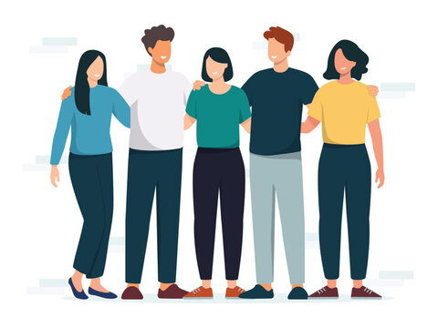Group concept illustration. Group of happy people standing together, supporting. Vector illustration.