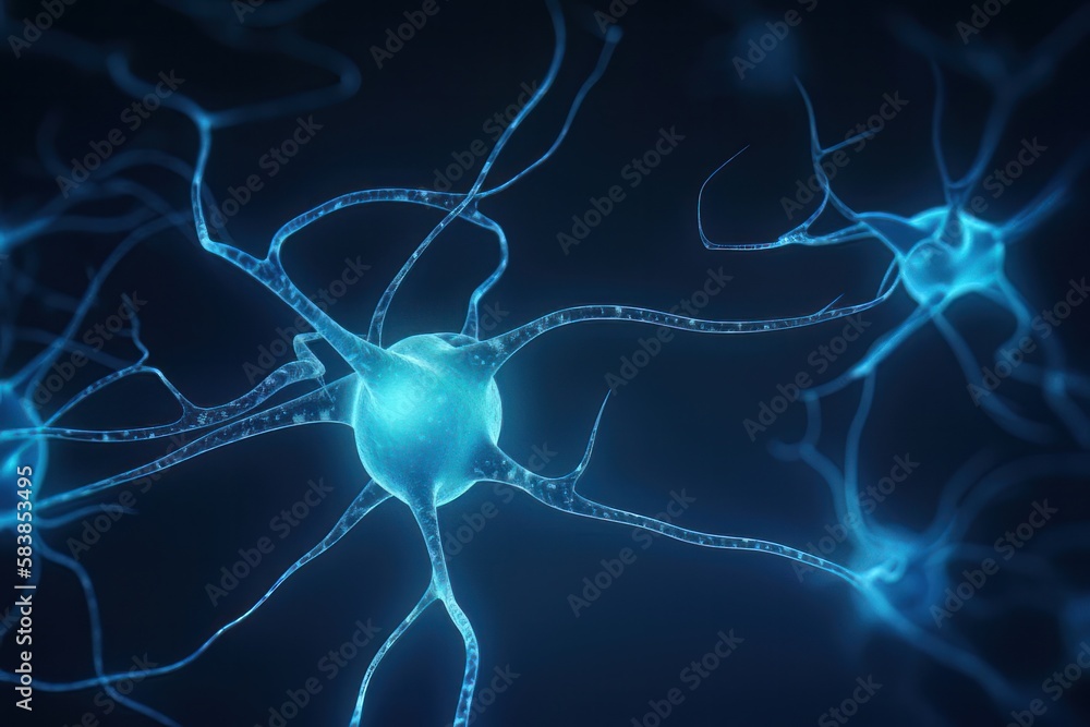 Poster brain system works neuron receives chemical and electrical signals background. generative ai