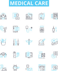 Medical care vector line icons set. Medicine, health, treatment, surgery, doctor, healthcare, diagnostics illustration outline concept symbols and signs