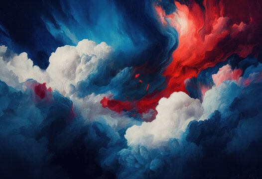 Red Blue Abstract Marble Texture Background, Artistic Backdrop, Generative AI