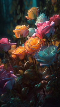 Full of Life and Color: A Photographic View of Gorgeous Roses in Sunlight - Generative Ai