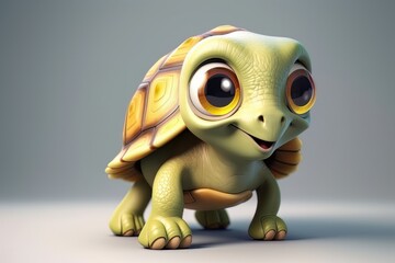 Cute 3D of turtle character. Generative AI
