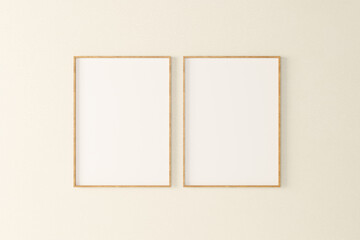 3d realistic frame mockup standing on white background with wood tree pattern,set of 2