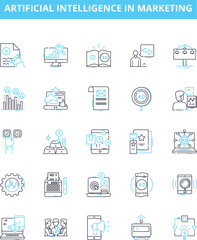Artificial intelligence in marketing vector line icons set. AI, Marketing, Automation, Analytics, Targeting, Personalization, Machine illustration outline concept symbols and signs