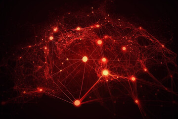 Obraz premium abstract desktop background in red with glowing futuristic lights and connencted spots with black background and solar system or milky way energy 