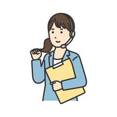 資料を持ってガッツポーズをするオペレーターの女性のイラスト